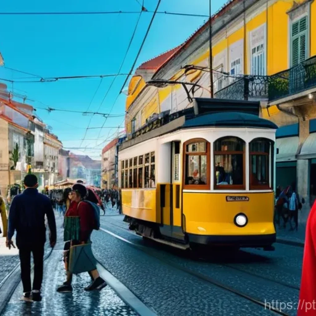 문화사회학 - **Prompt 1: The Connected Pulse of Lisbon**
    A vibrant, bustling street scene in Lisbon, Portugal...