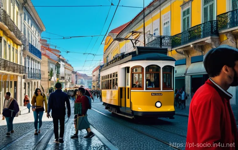 문화사회학 - **Prompt 1: The Connected Pulse of Lisbon**
    A vibrant, bustling street scene in Lisbon, Portugal...
