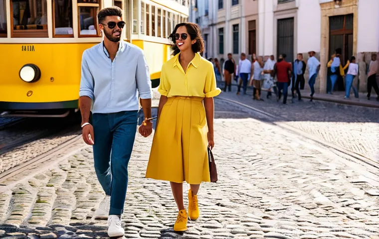 사회적 영향력과 대중심리 - **Prompt:** A vibrant street scene in Lisbon, Portugal, specifically in the Baixa district. The sun ...