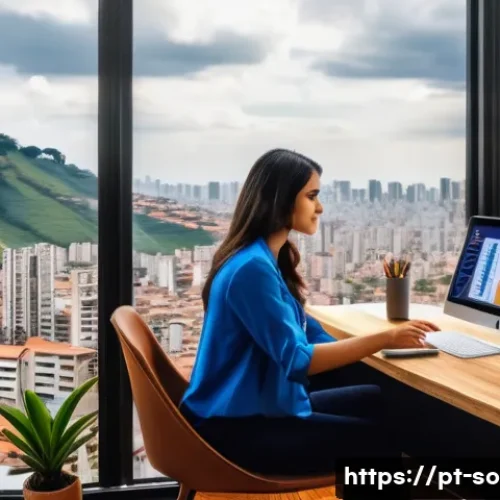 Home 30 세계화와 사회적 변화 - A modern home office setting in São Paulo, Brazil, showing a young professional woman wearing smart ...