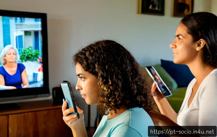 Home 17 미디어와 사회적 영향 - Photorealistic Brazilian family in a bright São Paulo apartment living room, three generations thoug...